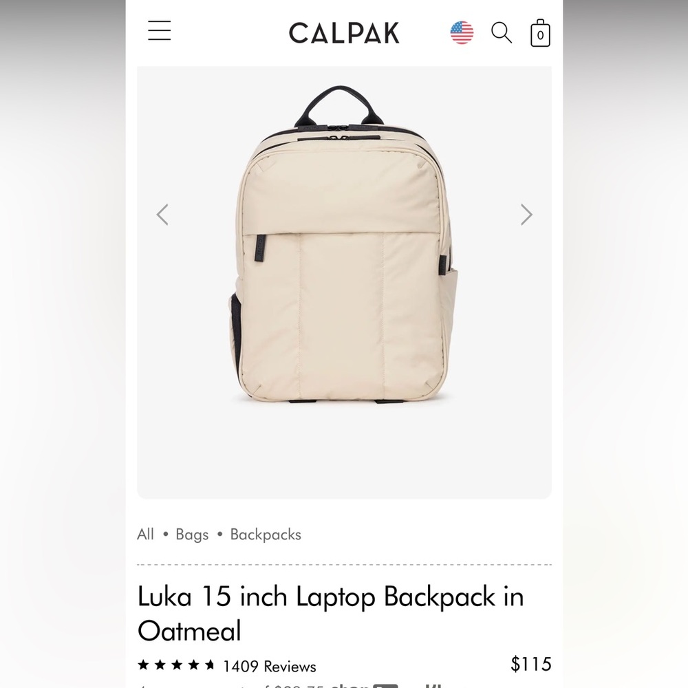 Calpak Luka backpack oatmeal Cream Laptop Backpack 15 inch